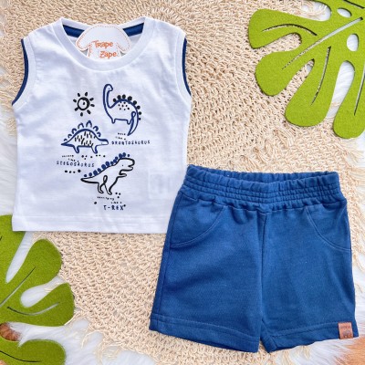 Conj. Regata Stegosaurus e Bermuda em Moletinho - Azul Marinho